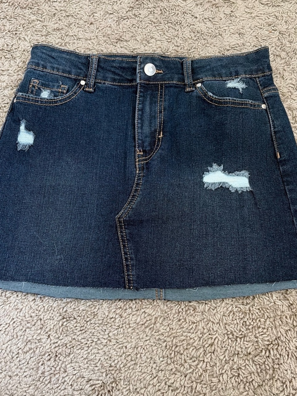 Dark Blue Distressed Denim Mini Skirt